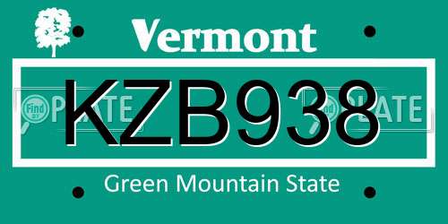 KZB938 Vermont License Plate