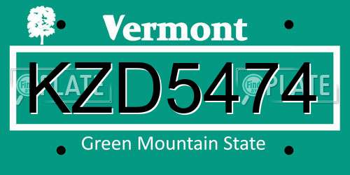 KZD5474 Vermont License Plate