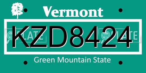 KZD8424 Vermont License Plate
