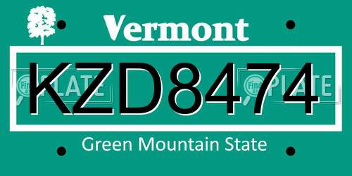 KZD8474 Vermont License Plate