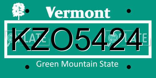 KZO5424 Vermont License Plate