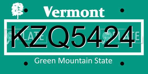 KZQ5424 Vermont License Plate