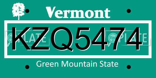 KZQ5474 Vermont License Plate
