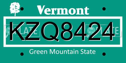 KZQ8424 Vermont License Plate