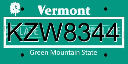 KZW8344 Vermont License Plate