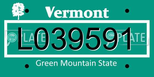 L039591 Vermont License Plate