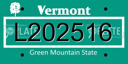 L202516 Vermont License Plate