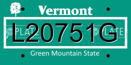 L20751G Vermont License Plate