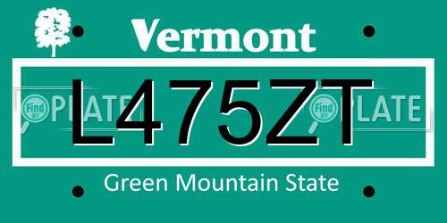 L475ZT Vermont License Plate