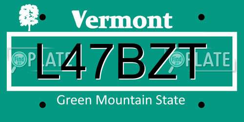 L47BZT Vermont License Plate