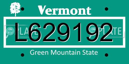 L629192 Vermont License Plate