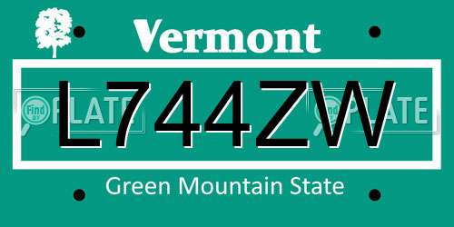 L744ZW Vermont License Plate