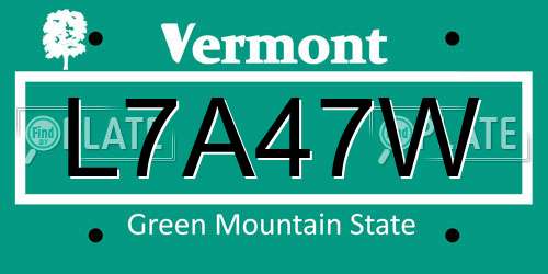 L7A47W Vermont License Plate