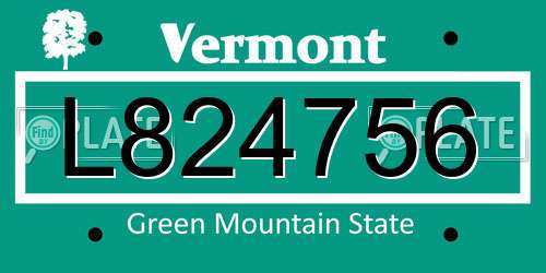 L824756 Vermont License Plate