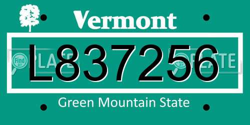 L837256 Vermont License Plate