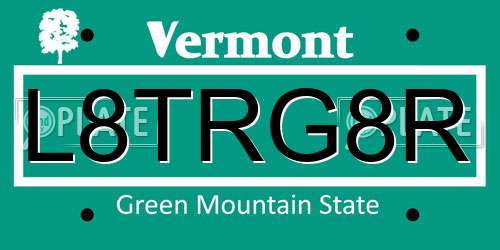 L8TRG8R Vermont License Plate