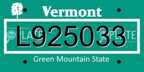 L925033 Vermont License Plate