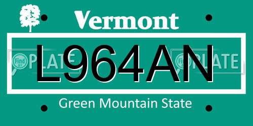L964AN Vermont License Plate