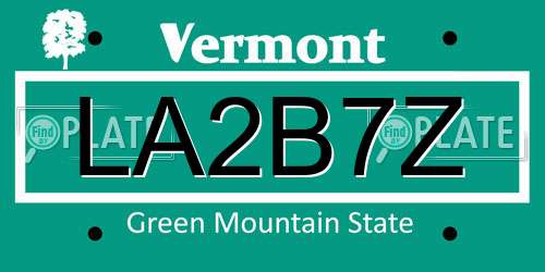 LA2B7Z Vermont License Plate