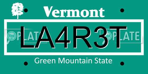 LA4R3T Vermont License Plate