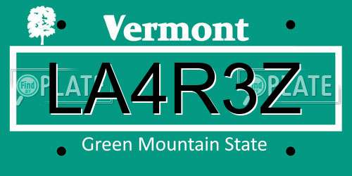 LA4R3Z Vermont License Plate