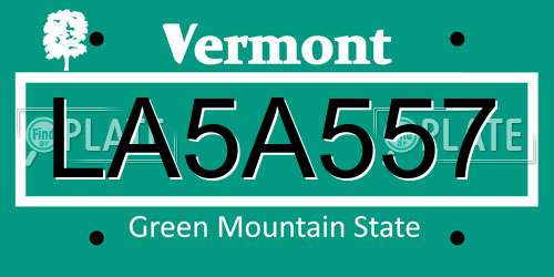LA5A557 Vermont License Plate