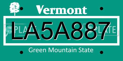 LA5A887 Vermont License Plate