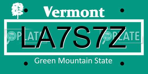 LA7S7Z Vermont License Plate