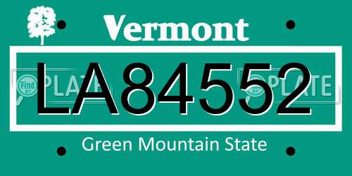 LA84552 Vermont License Plate