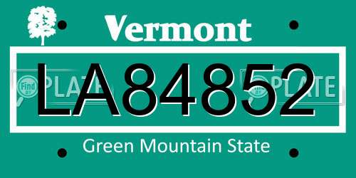 LA84852 Vermont License Plate