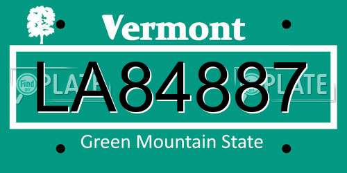 LA84887 Vermont License Plate