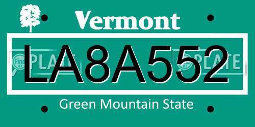 LA8A552 Vermont License Plate