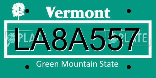 LA8A557 Vermont License Plate