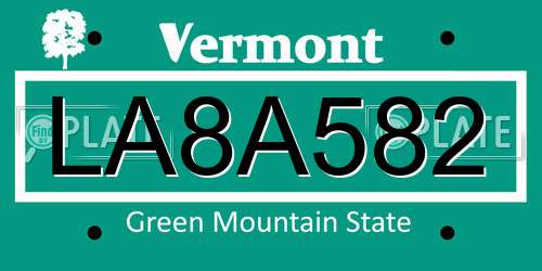 LA8A582 Vermont License Plate