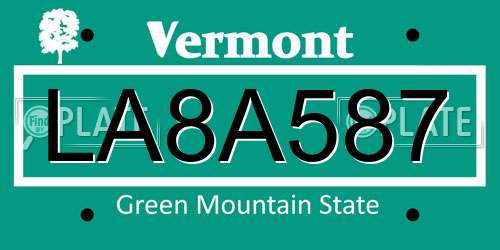 LA8A587 Vermont License Plate
