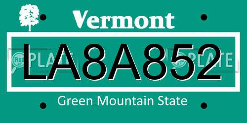 LA8A852 Vermont License Plate