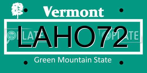 LAHO72 Vermont License Plate