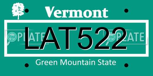 LAT522 Vermont License Plate