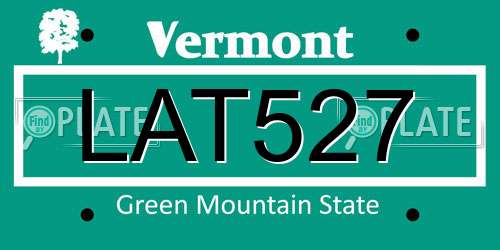 LAT527 Vermont License Plate