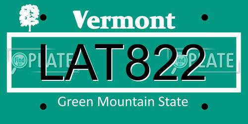 LAT822 Vermont License Plate