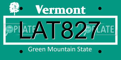 LAT827 Vermont License Plate