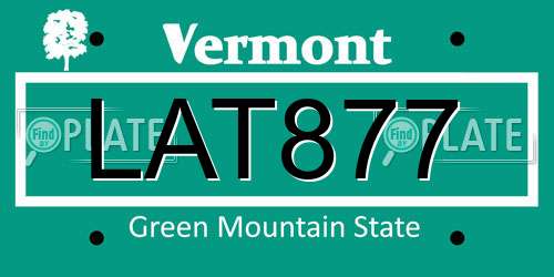 LAT877 Vermont License Plate