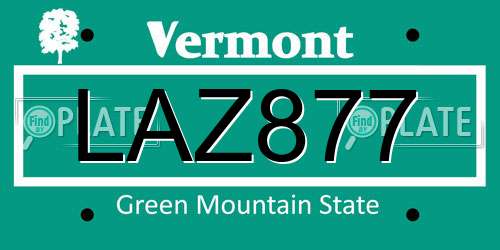LAZ877 Vermont License Plate