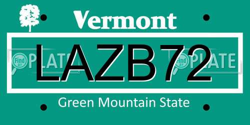 LAZB72 Vermont License Plate