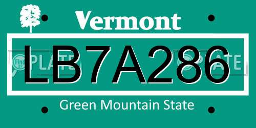 LB7A286 Vermont License Plate