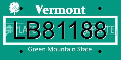 LB81188 Vermont License Plate