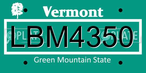 LBM4350 Vermont License Plate