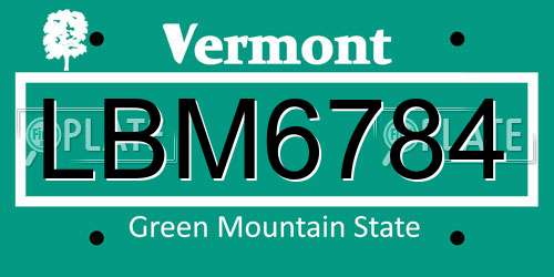 LBM6784 Vermont License Plate