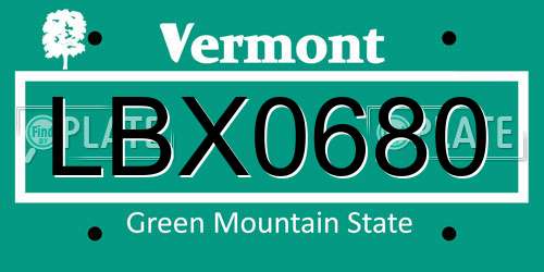LBX0680 Vermont License Plate