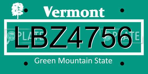 LBZ4756 Vermont License Plate